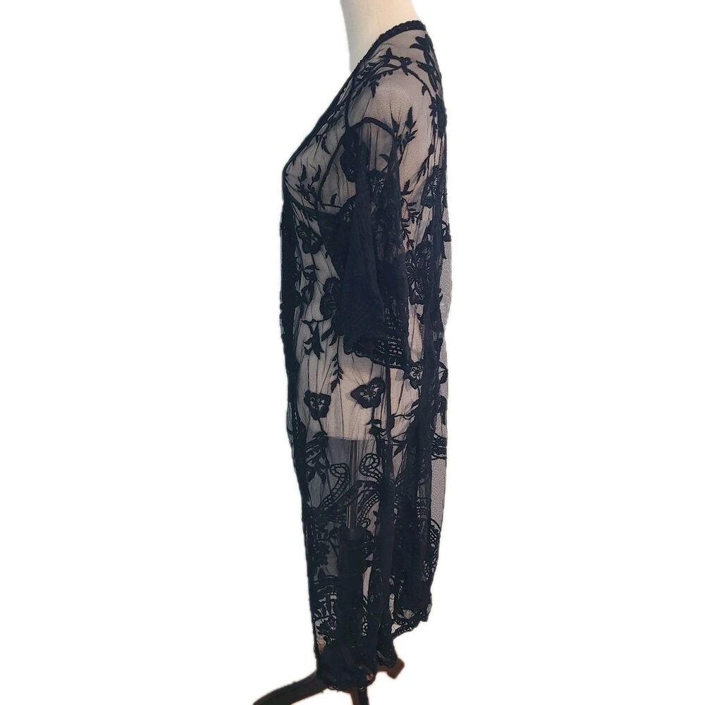 Ember Black Lace Duster Kimono XL Sheer Floral Boho Whimsigoth Festival Romantic - Picture 4 of 10